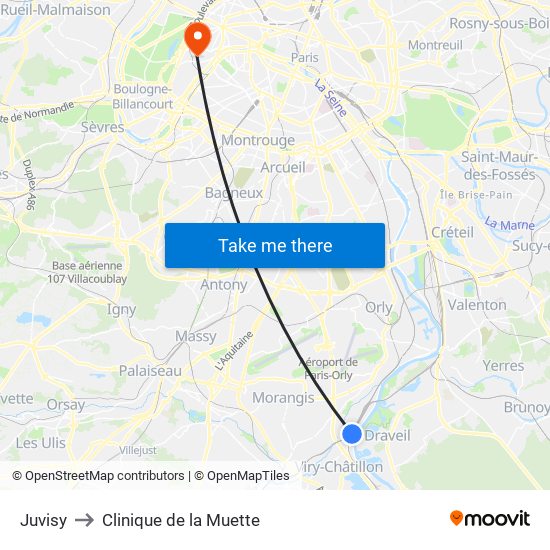 Juvisy to Clinique de la Muette map