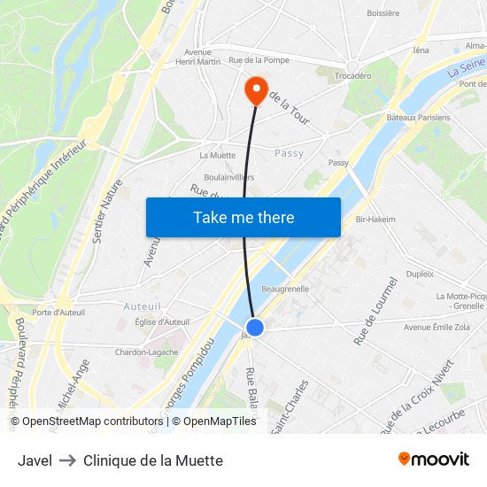 Javel to Clinique de la Muette map