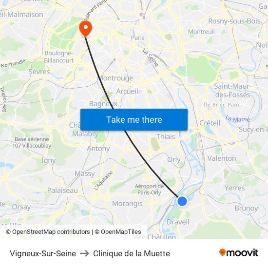 Vigneux-Sur-Seine to Clinique de la Muette map