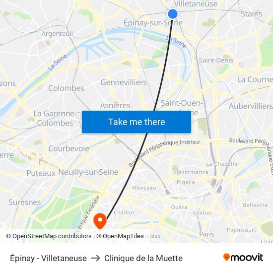 Épinay - Villetaneuse to Clinique de la Muette map