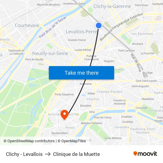 Clichy - Levallois to Clinique de la Muette map