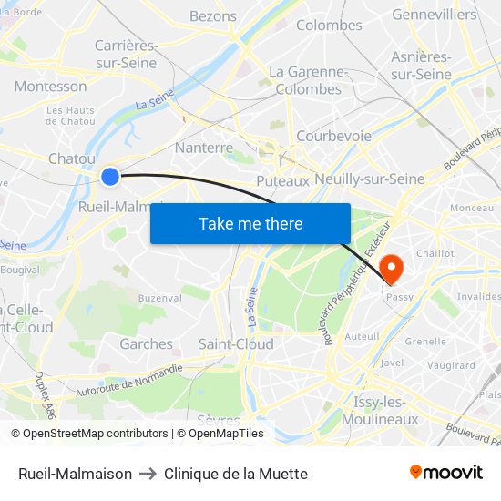 Rueil-Malmaison to Clinique de la Muette map