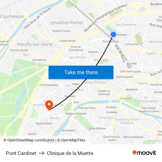 Pont Cardinet to Clinique de la Muette map