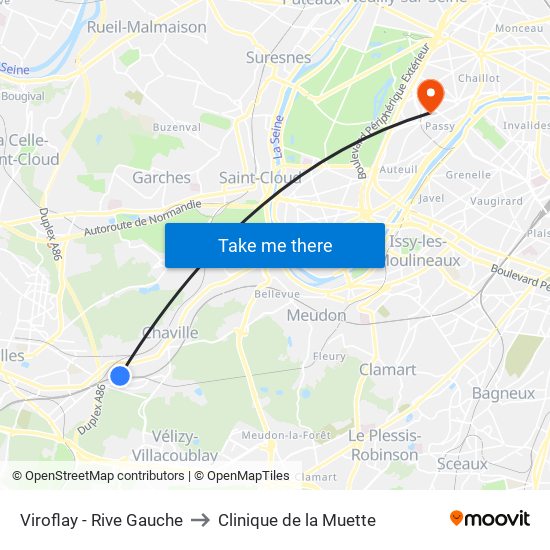 Viroflay - Rive Gauche to Clinique de la Muette map