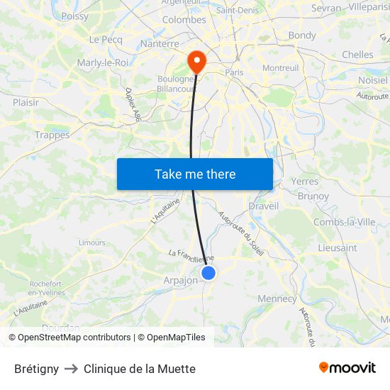 Brétigny to Clinique de la Muette map