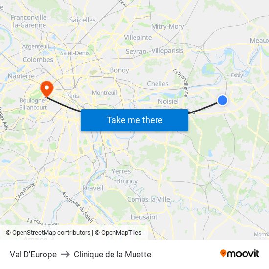 Val D'Europe to Clinique de la Muette map