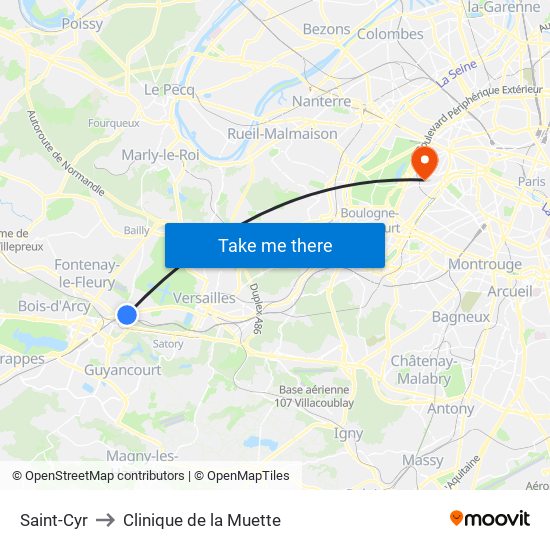 Saint-Cyr to Clinique de la Muette map