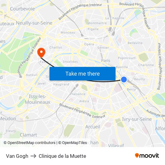 Van Gogh to Clinique de la Muette map