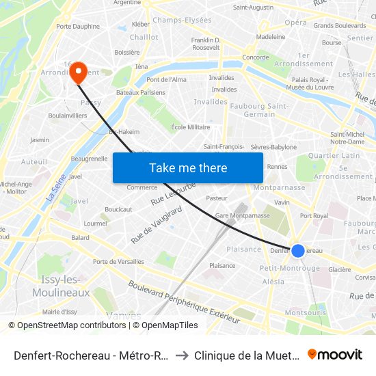 Denfert-Rochereau - Métro-Rer to Clinique de la Muette map