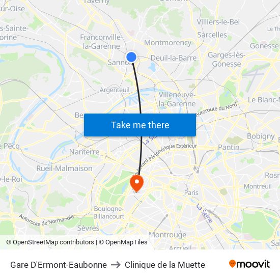 Gare D'Ermont-Eaubonne to Clinique de la Muette map