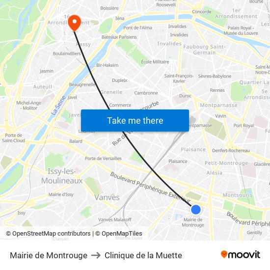 Mairie de Montrouge to Clinique de la Muette map