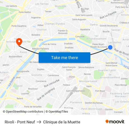 Rivoli - Pont Neuf to Clinique de la Muette map