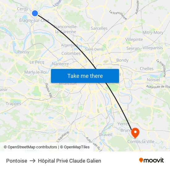 Pontoise to Hôpital Privé Claude Galien map