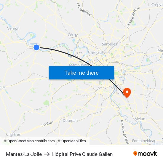 Mantes-La-Jolie to Hôpital Privé Claude Galien map