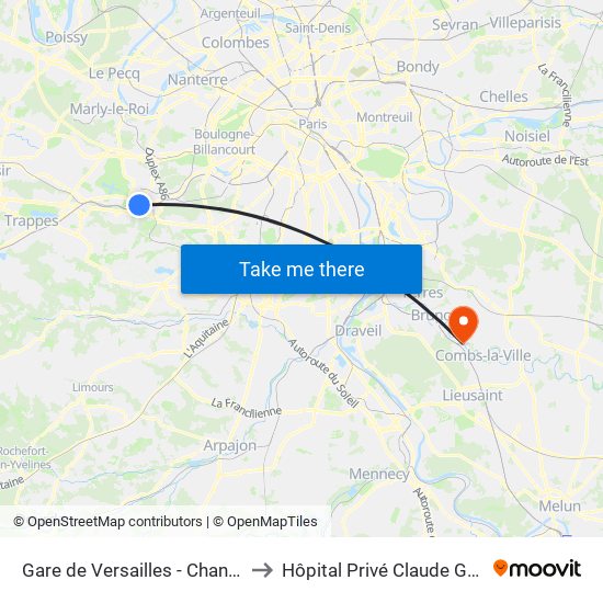 Gare de Versailles - Chantiers to Hôpital Privé Claude Galien map