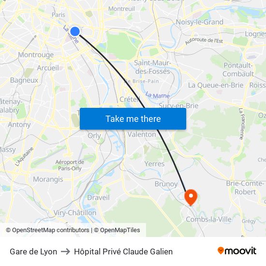 Gare de Lyon to Hôpital Privé Claude Galien map