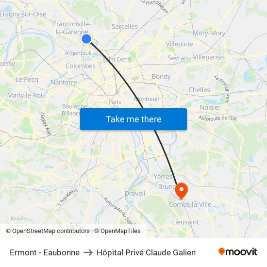 Ermont - Eaubonne to Hôpital Privé Claude Galien map