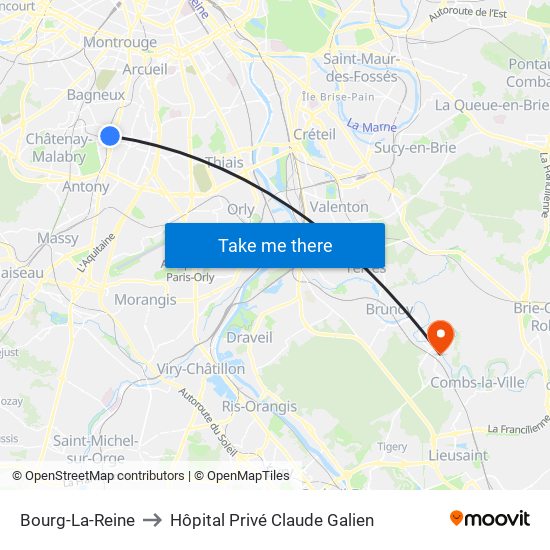 Bourg-La-Reine to Hôpital Privé Claude Galien map