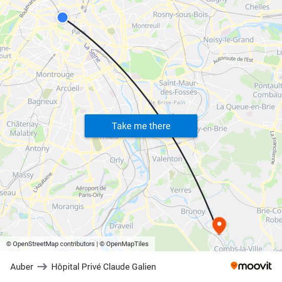 Auber to Hôpital Privé Claude Galien map