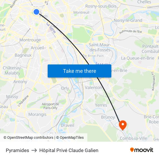 Pyramides to Hôpital Privé Claude Galien map