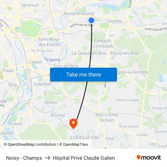 Noisy - Champs to Hôpital Privé Claude Galien map