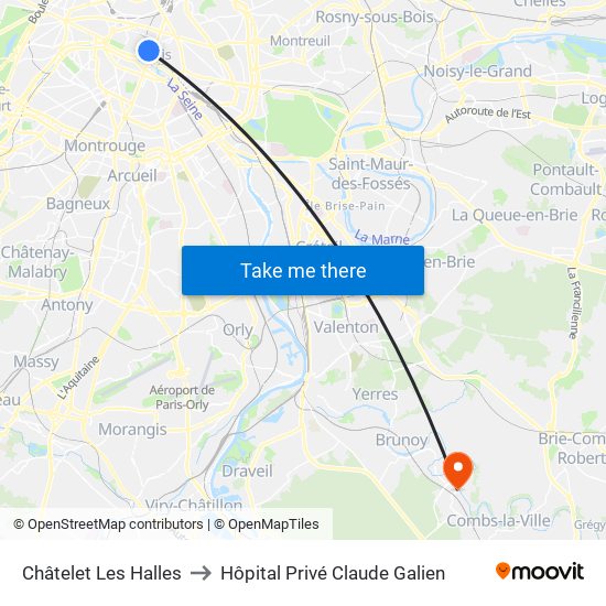 Châtelet Les Halles to Hôpital Privé Claude Galien map