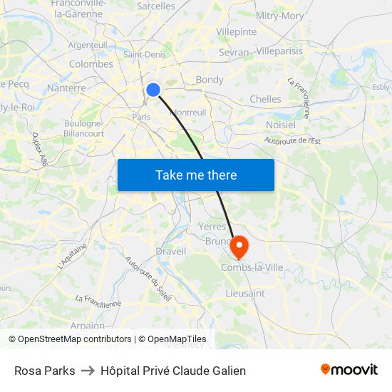 Rosa Parks to Hôpital Privé Claude Galien map