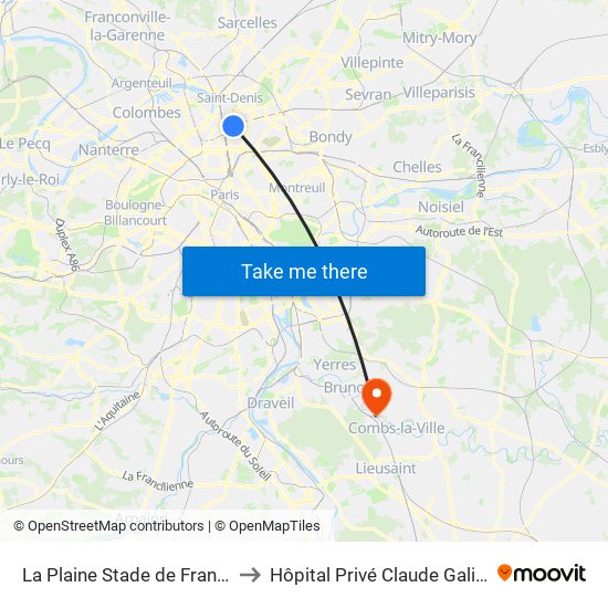 La Plaine Stade de France to Hôpital Privé Claude Galien map