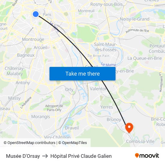 Musée D'Orsay to Hôpital Privé Claude Galien map