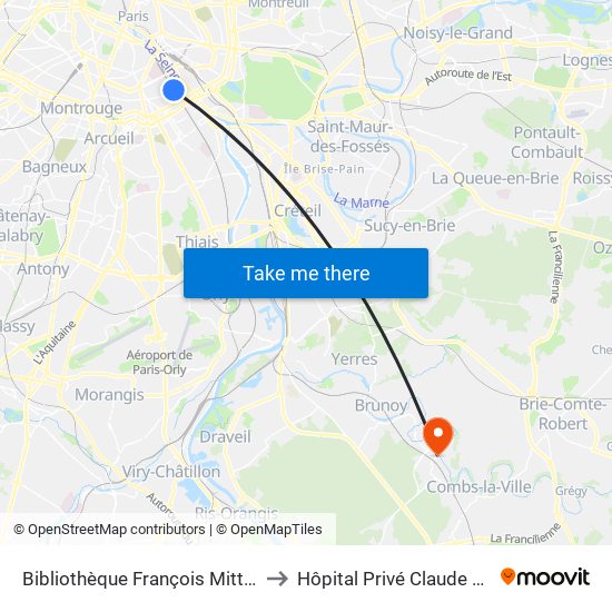 Bibliothèque François Mitterrand to Hôpital Privé Claude Galien map