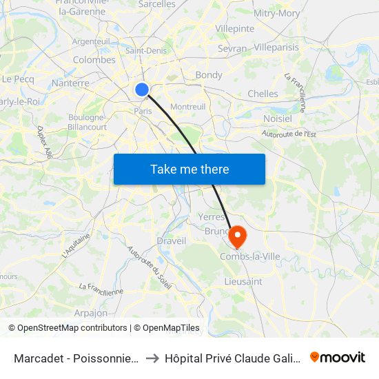 Marcadet - Poissonniers to Hôpital Privé Claude Galien map
