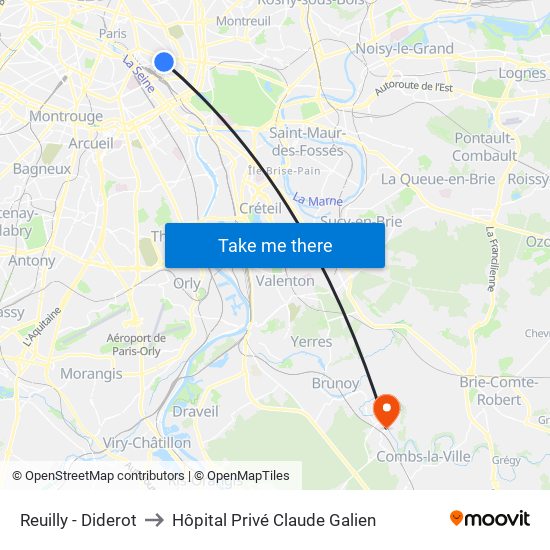 Reuilly - Diderot to Hôpital Privé Claude Galien map