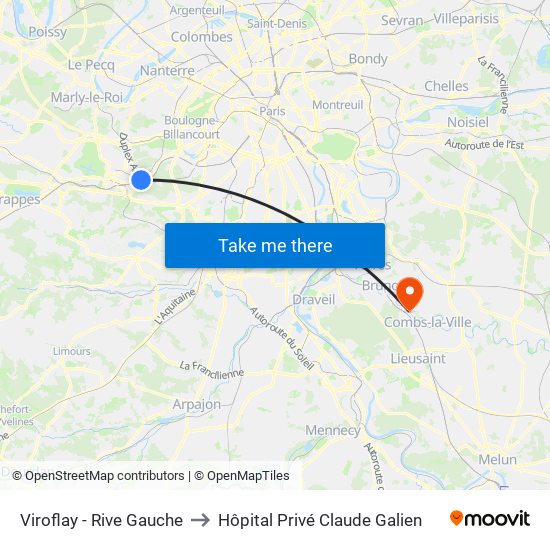 Viroflay - Rive Gauche to Hôpital Privé Claude Galien map