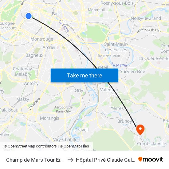 Champ de Mars Tour Eiffel to Hôpital Privé Claude Galien map