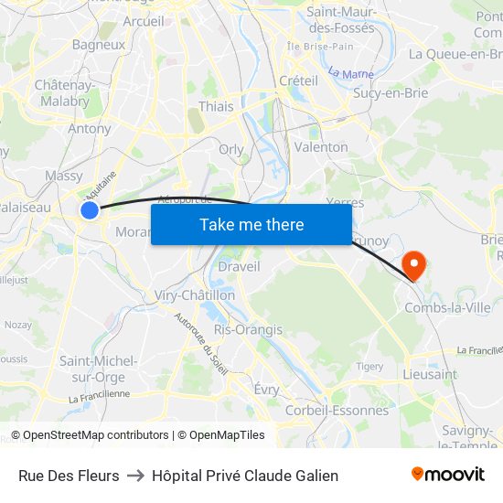 Rue Des Fleurs to Hôpital Privé Claude Galien map