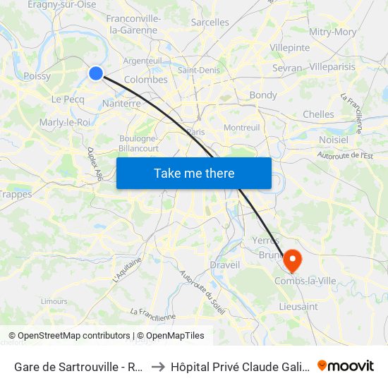 Gare de Sartrouville - RER to Hôpital Privé Claude Galien map