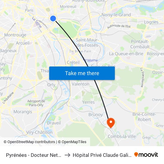 Pyrénées - Docteur Netter to Hôpital Privé Claude Galien map