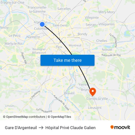 Gare D'Argenteuil to Hôpital Privé Claude Galien map