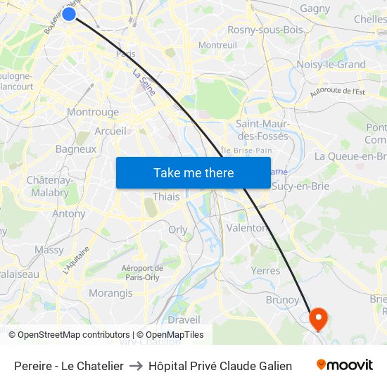 Pereire - Le Chatelier to Hôpital Privé Claude Galien map