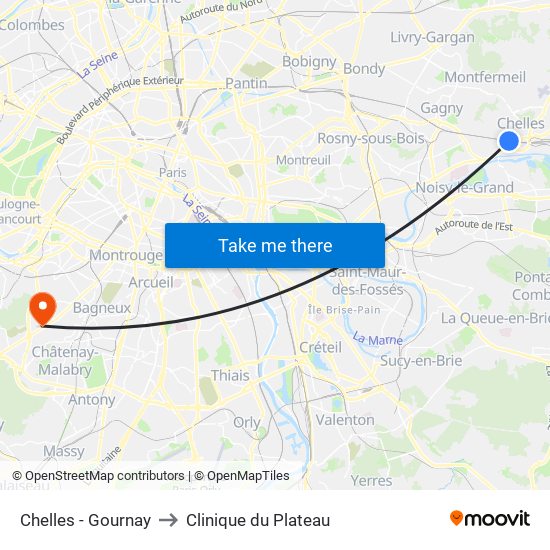 Chelles - Gournay to Clinique du Plateau map