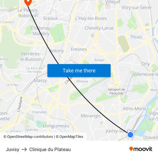 Juvisy to Clinique du Plateau map