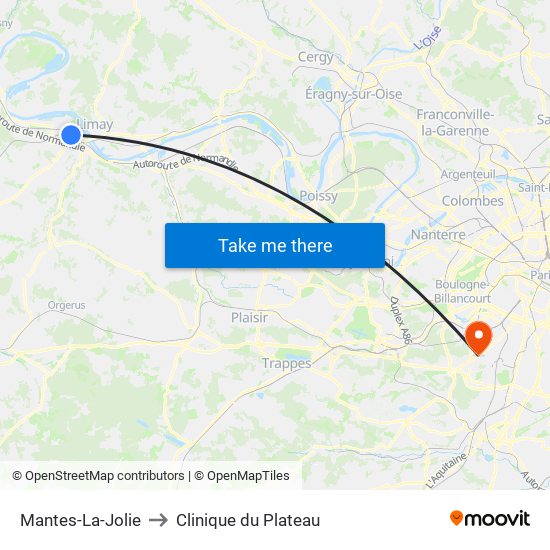 Mantes-La-Jolie to Clinique du Plateau map