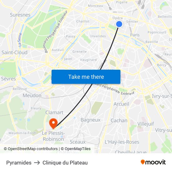 Pyramides to Clinique du Plateau map