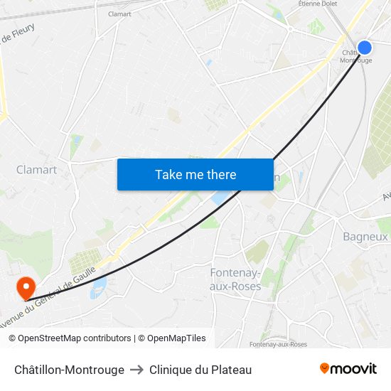 Châtillon-Montrouge to Clinique du Plateau map