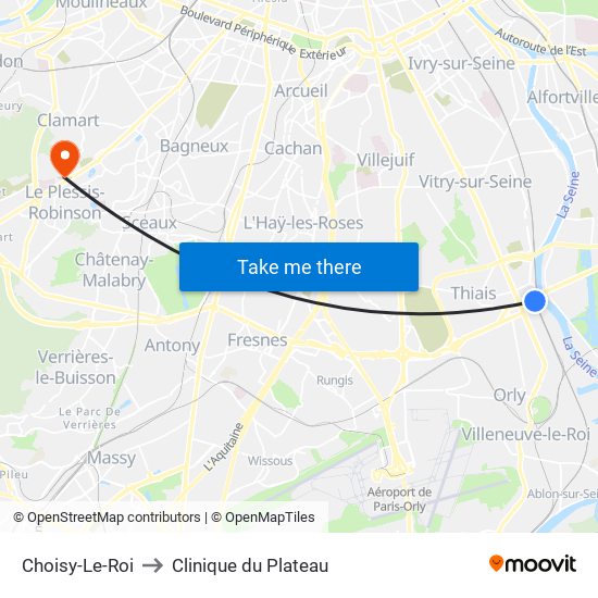 Choisy-Le-Roi to Clinique du Plateau map