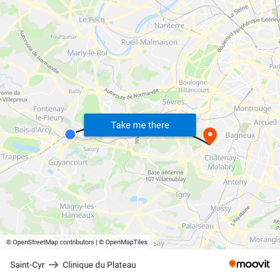 Saint-Cyr to Clinique du Plateau map