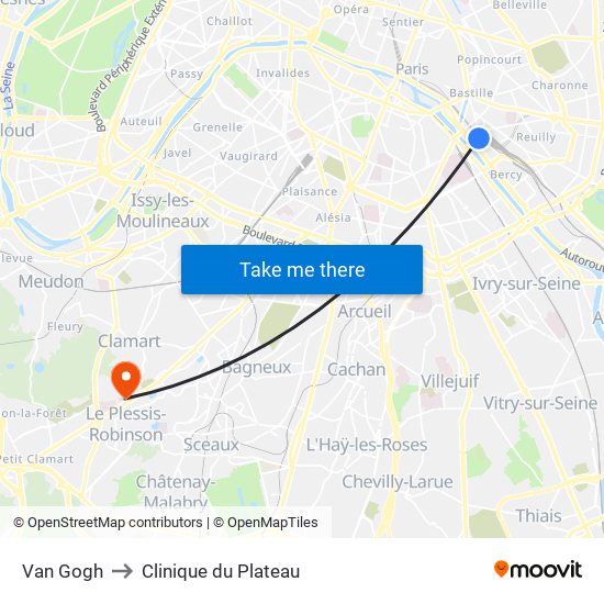 Van Gogh to Clinique du Plateau map