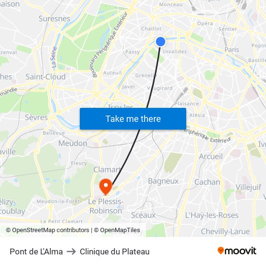 Pont de L'Alma to Clinique du Plateau map