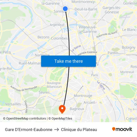 Gare D'Ermont-Eaubonne to Clinique du Plateau map