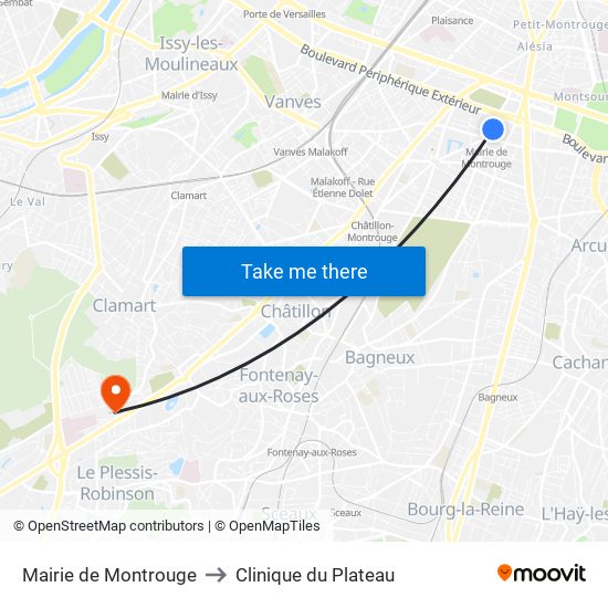 Mairie de Montrouge to Clinique du Plateau map